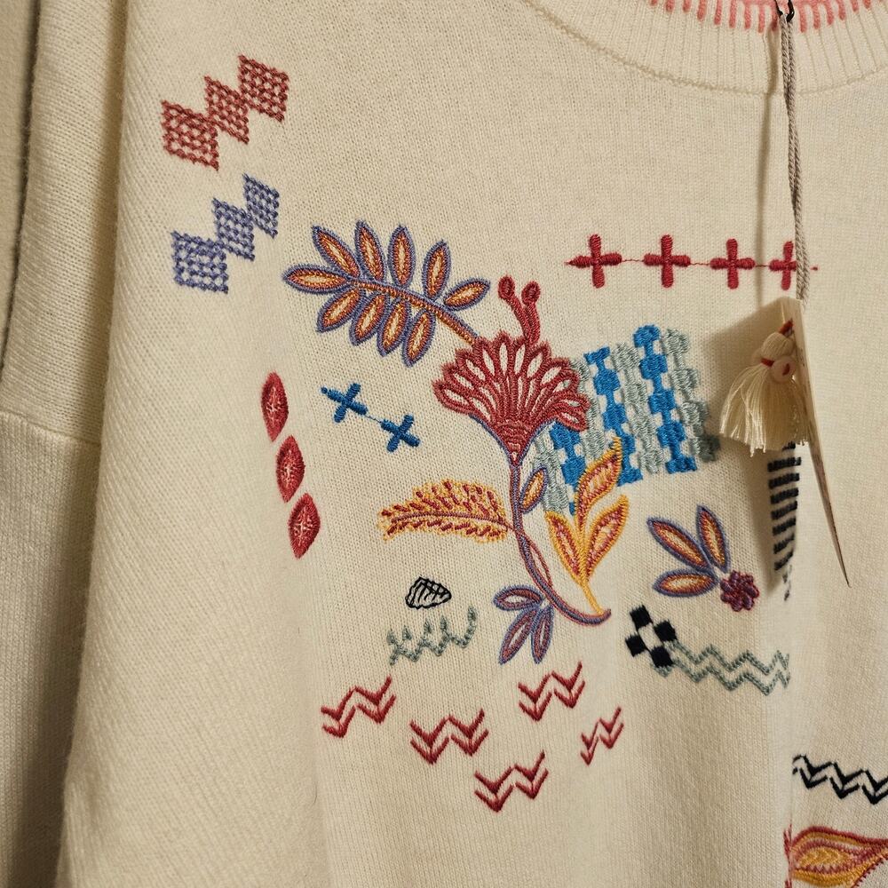 Johnny Was Ginnie Drop Shoulder Pullover Sweater Cream Wool Blend XL NWT - Picture 3 of 7